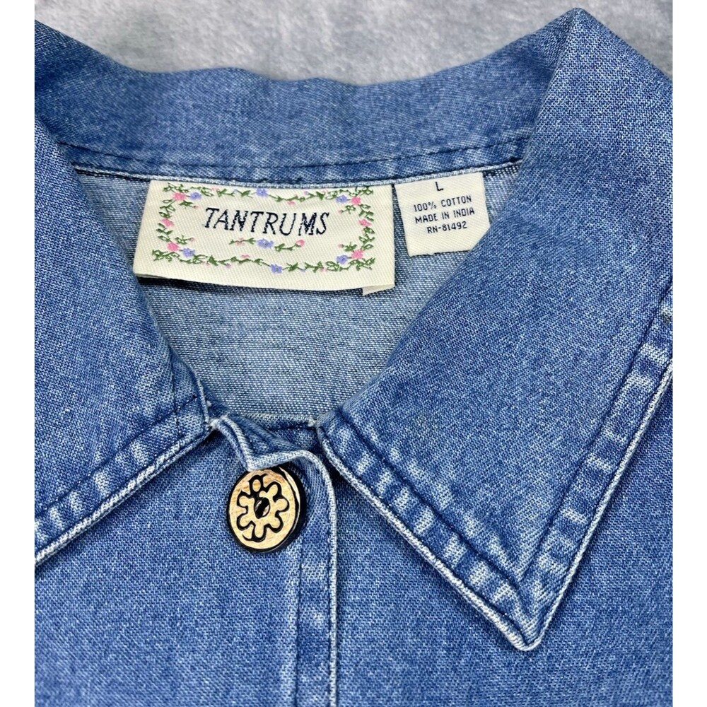 Tantrums womens embellished sequin embroidered jean jacket Large cottagecore - Picture 3 of 8